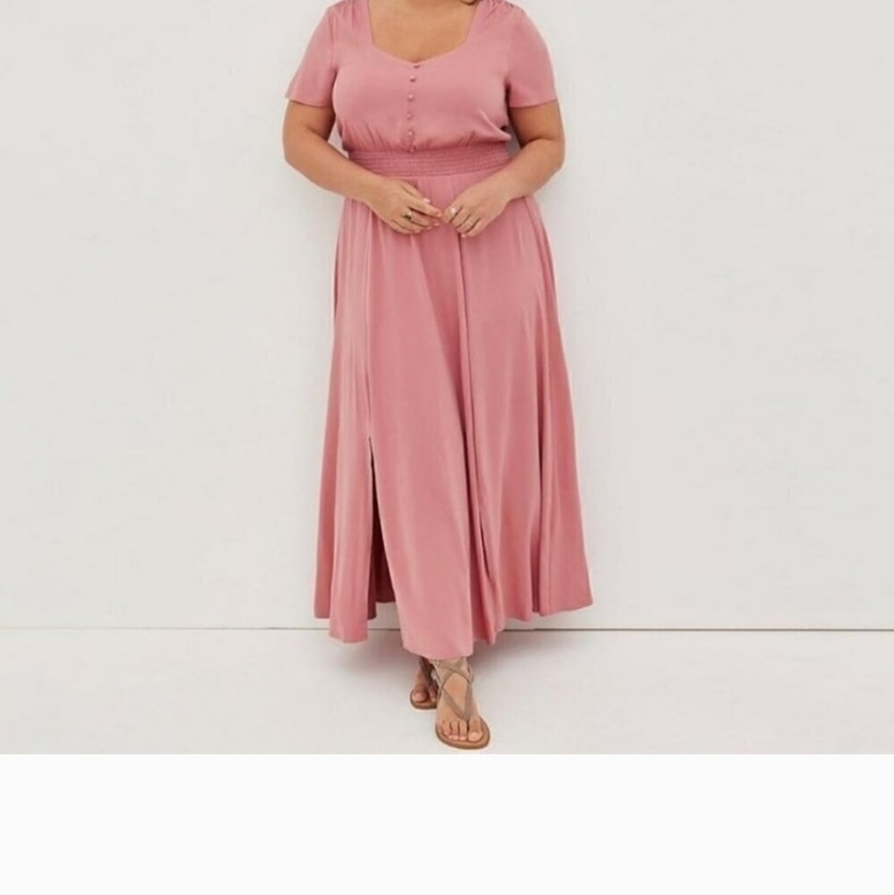 Torrid Challis Smocked Waist Dusty Rose Maxi Dress Torrid Size 1, Xl